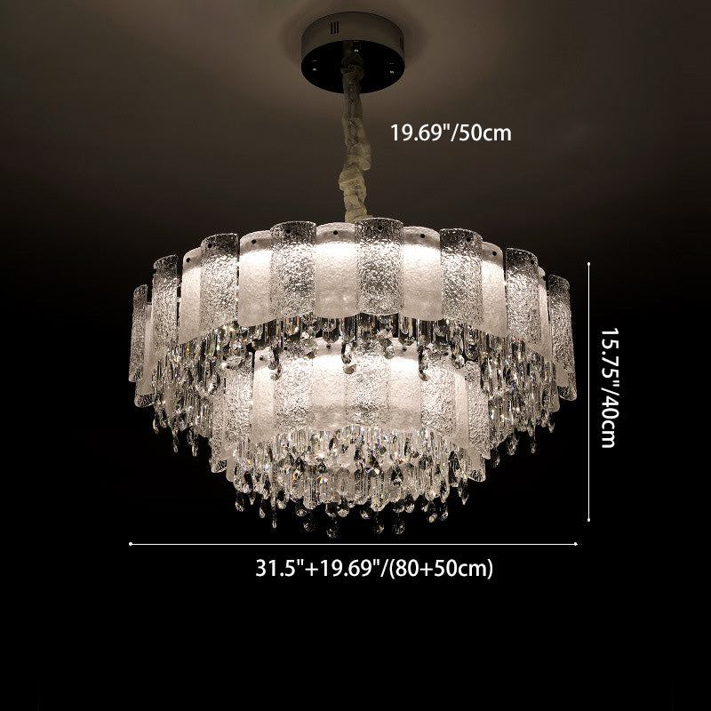 Traditional French Round Ripple Metal Crystal Glass LED Chandeliers For Living Room