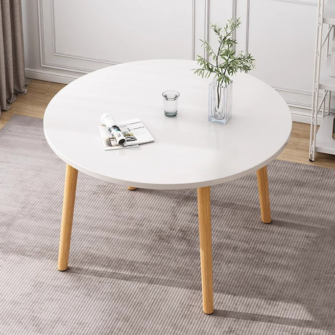 Modern Minimalist Round Faux Slab Wood Dining Table For 4 Seats