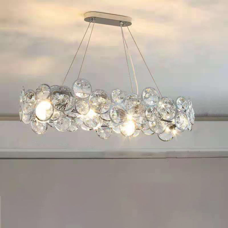 Modern Luxury Tiered Crystal Disc Round Shade Stainless Steel 8/12-Light Chandelier For Living Room