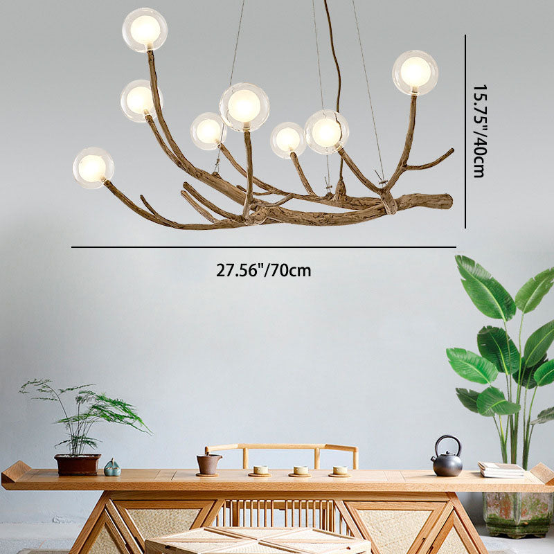 Contemporary Creative Ball-in-Ball Tree Branch Hardware Glass 8/12/16/20 Light Chandelier For Living Room