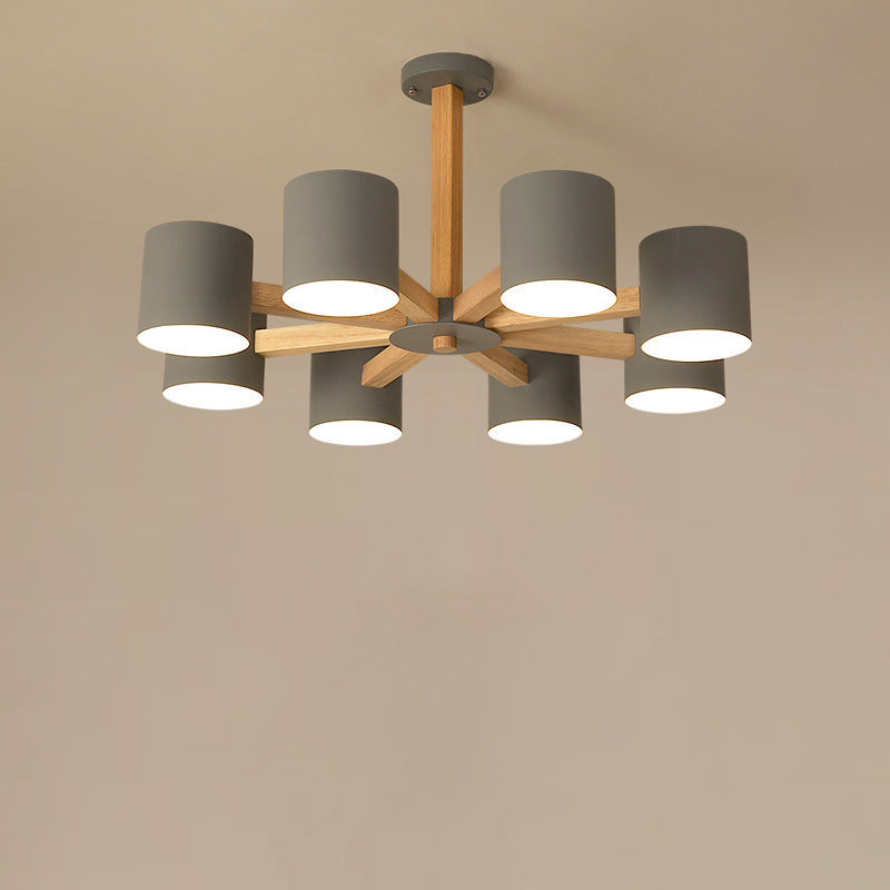 Contemporary Scandinavian Branch Round Wood Hardware 6/8 Light Chandelier For Living Room