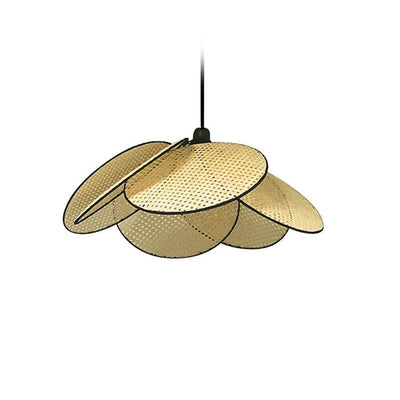 Traditional Japanese Rattan Flower Shape 1-Light Pendant Light For Living Room