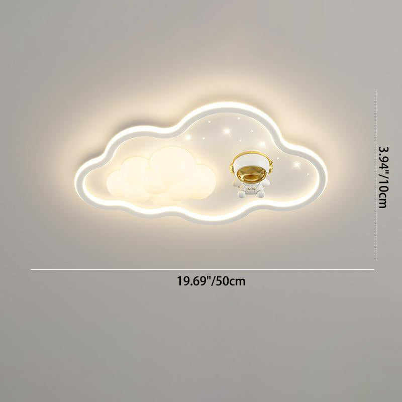 Modern Art Deco Kids Iron PE Cloud Rainbow Semicircular Astronaut LED Flush Mount Ceiling Light For Bedroom