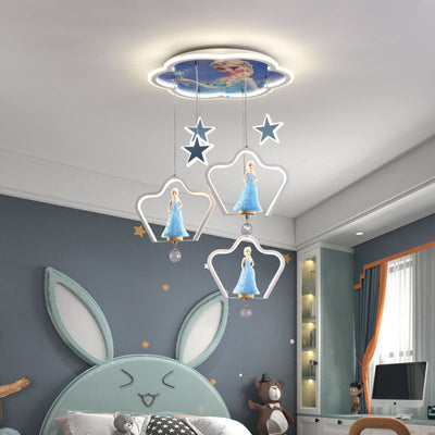 Contemporary Creative Cartoon Princess Elsa Acrylic Round Shade LED Flush Mount Ceiling Light For Bedroom