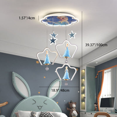 Contemporary Creative Cartoon Princess Elsa Acrylic Round Shade LED Flush Mount Ceiling Light For Bedroom