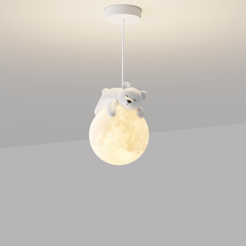 Contemporary Creative Resin Animal Rabbit Moon 1-Light Kids Pendant Light For Living Room