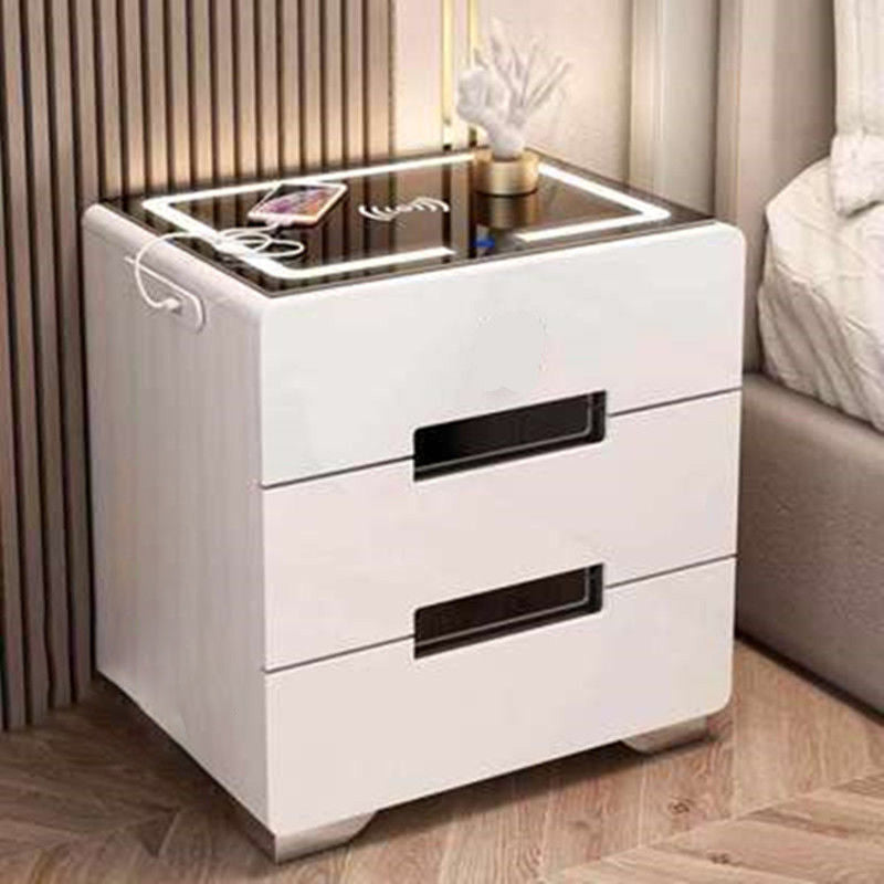 Modern Minimalist Rectangular Table Top Metal High Density Panel Nightstand 3-Drawer For Bedroom