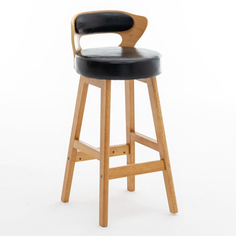 Modern Simplicity Round PU Leather Wood Bar Stool Low Back Footrest For Dining Room