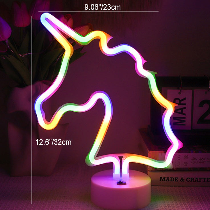 Contemporary Creative Rainbow Unicorn Plastic Acrylic LED Table Lamp For Bedroom