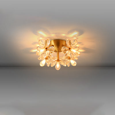 Modern Minimalist Flower Brass Crystal 3/5/6/7 Light Flush Mount Ceiling Light For Living Room