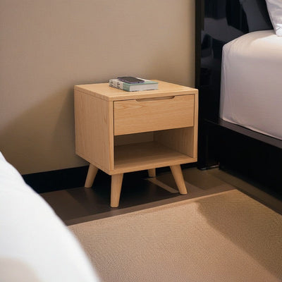 Modern Simplicity Square Cubic Rectangular Rubber Wood Nightstand 1/2 Drawer For Bedside