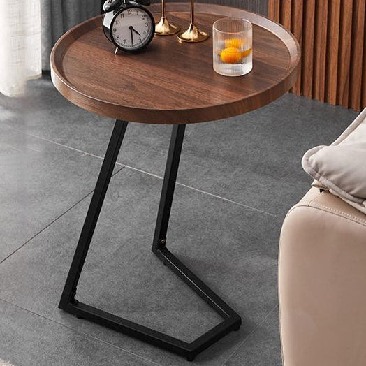 Modern Minimalist Imitation Walnut Grain Round Tray Top End Table For Living Room