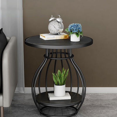 Contemporary Scandinavian Round Birdcage Stainless Steel Metal Slate Coffee Table For Living Room