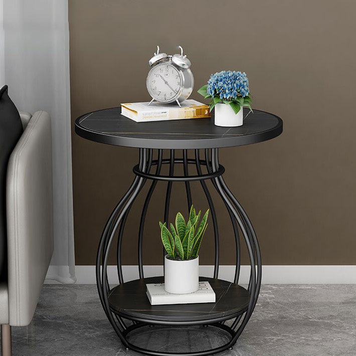 Contemporary Scandinavian Round Birdcage Stainless Steel Metal Slate Coffee Table For Living Room