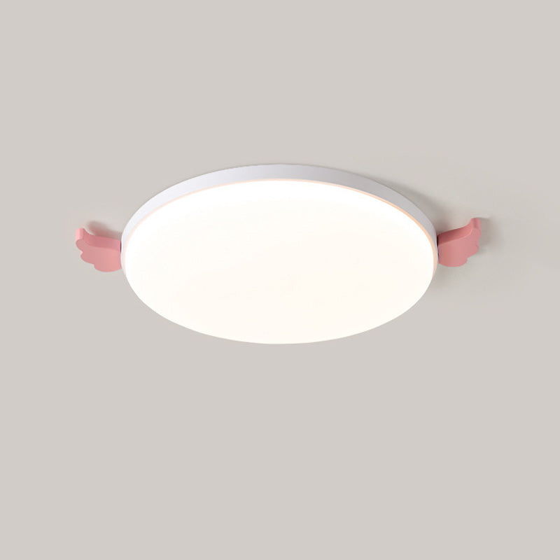 Contemporary Creative Round Small Wings Acrylic Wood Iron LED Flush Mount Ceiling Light For Living Room