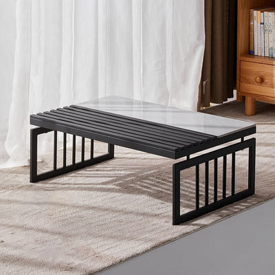 Traditional Japanese Rectangle Sintered Stone Top Metal Frame Coffee Table For Living Room