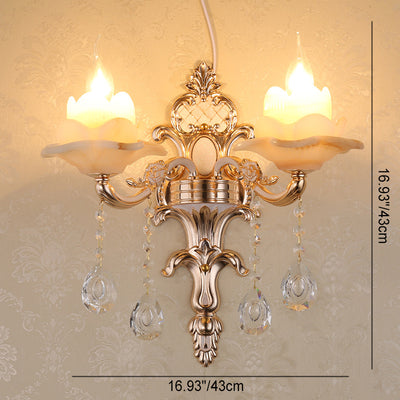 Traditional European Carved Sconce Zinc Alloy Imitation Jade 1/2 Light Wall Sconce Lamp For Living Room