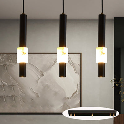 Contemporary Luxury Copper Long Strip Marble Shade LED Pendant Light For Living Room