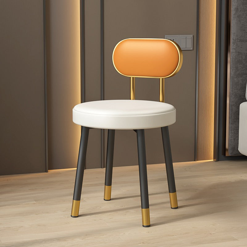 Contemporary Nordic PU Leather Upholstered Round Vanity Stool Backrest For Bedroom