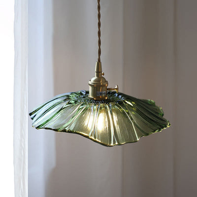 Modern Art Deco Sunflower Copper Glass 1-Light Pendant Light For Living Room