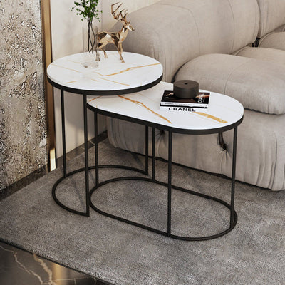 Table d'appoint ovale en pierre frittée de luxe contemporain pour salon 