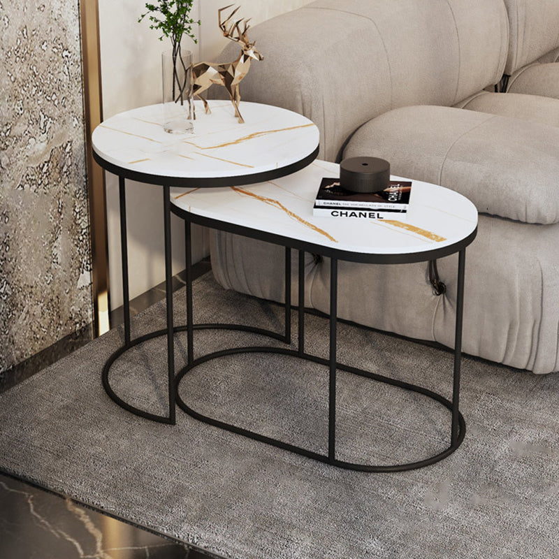 Contemporary Luxury Oval Sintered Stone Top Nesting End Table For Living Room