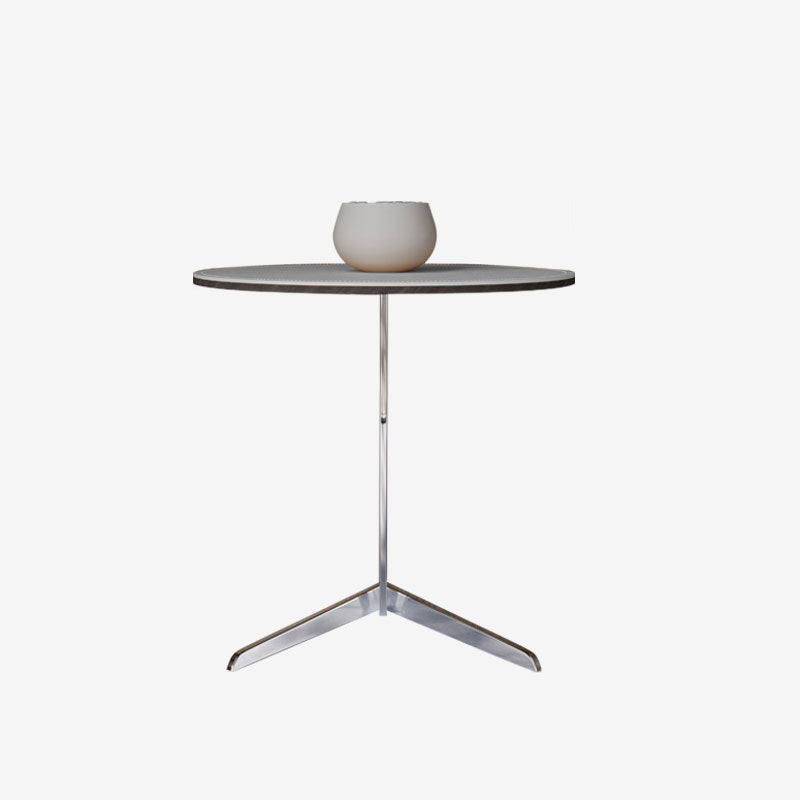 Modern Minimalist Round Leather Steel End Table For Living Room