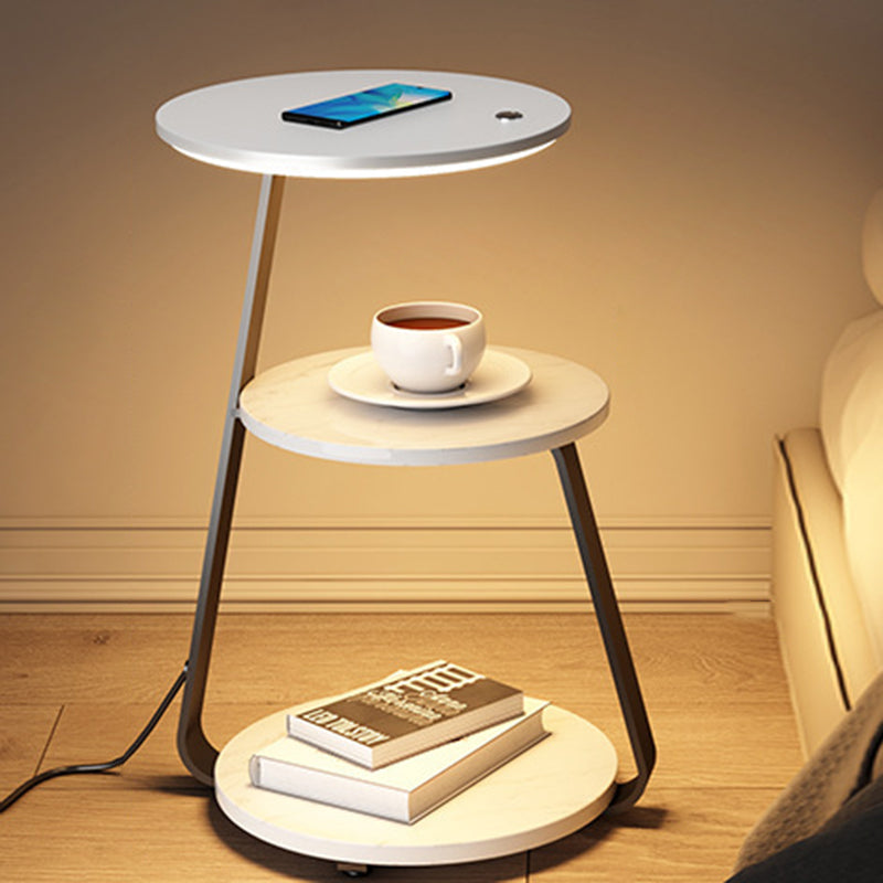 Contemporary Nordic Round Walnut Marble Iron Nightstand Mobile Phone Wireless Charging 2-Tier For Bedside