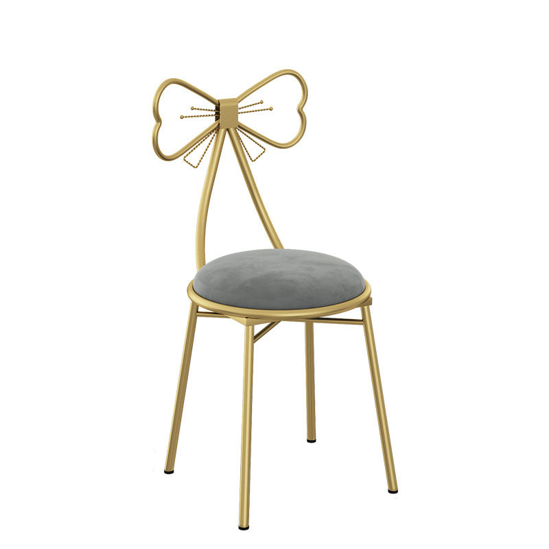 Contemporary Creative Bow Round Upholstered Velvet Metal Vanity Stool Backrest For Bedroom