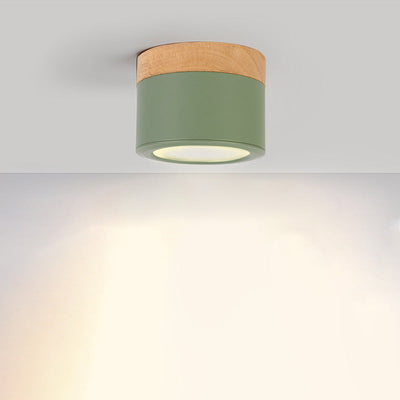 Contemporary Scandinavian Wood Iron Acrylic Cylinder LED Flush Mount Ceiling Light For Hallway