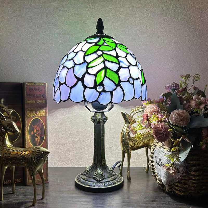 Traditional Tiffany Dome Iron Glass 1-Light Table Lamp For Study