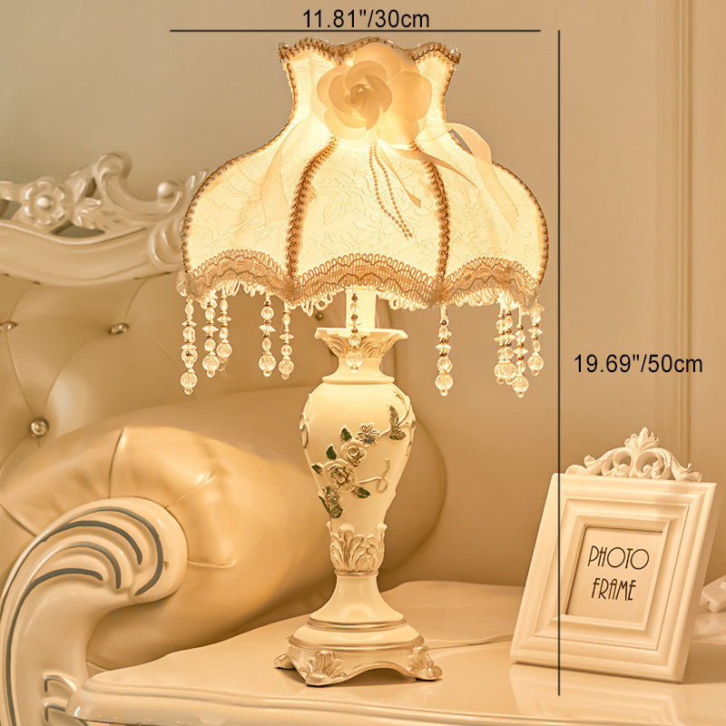 Traditional European Vase Base Resin Fabric 1-Light Table Lamp For Bedroom