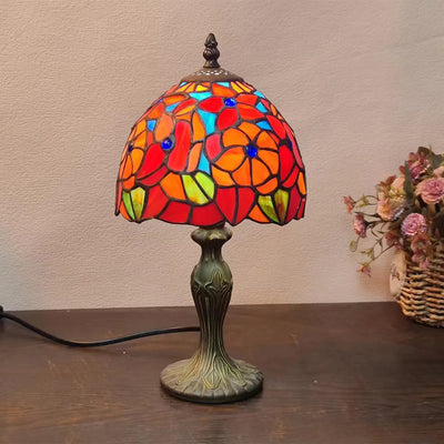 Traditional Tiffany Dome Flower Zinc Stained Glass 1-Light Table Lamp For Bedroom