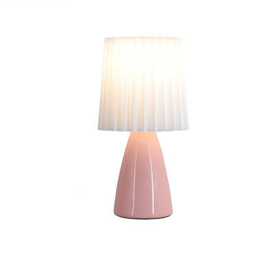 Contemporary Simplicity Fabric Pleated Ceramic Base 1-Light Table Lamp For Living Room