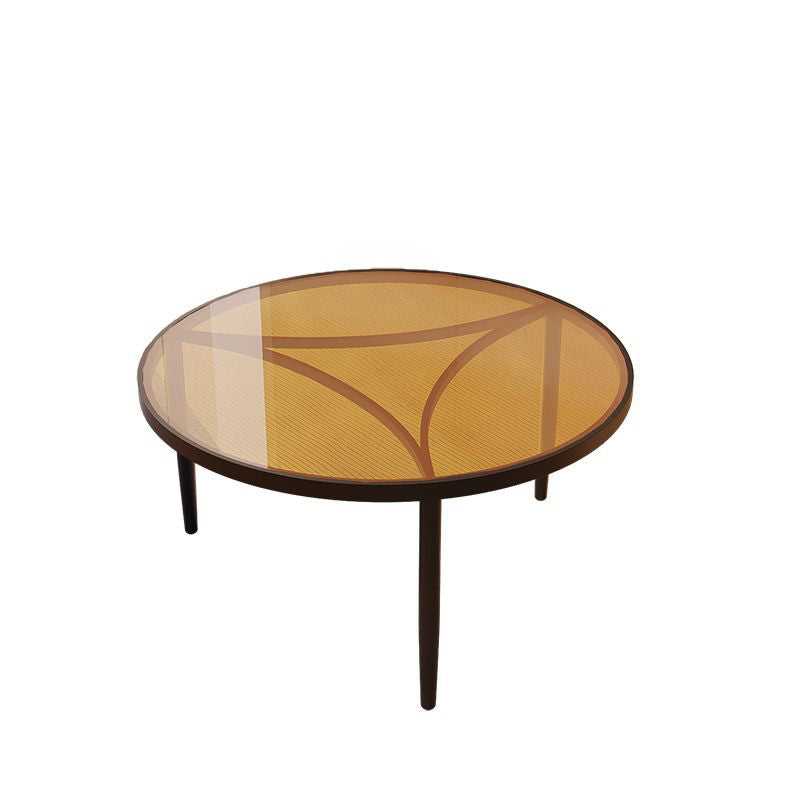 Contemporary Nordic Round Glass Top Iron 3-Leg Coffee Table For Living Room