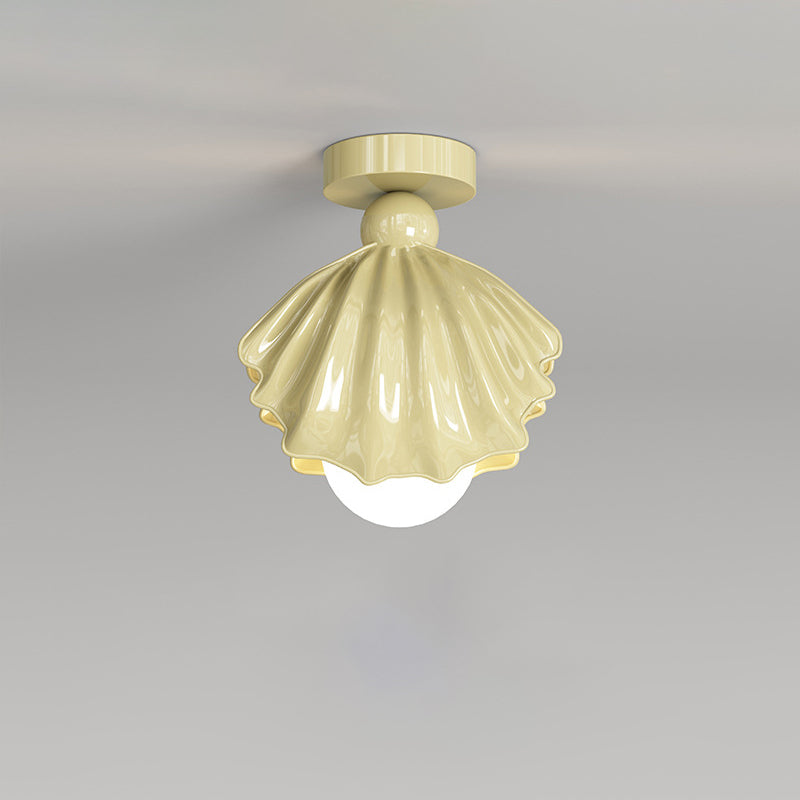 Contemporary Creative Cream Iron Resin Shell Design 1-Light Semi-Flush Mount Ceiling Light For Living Room