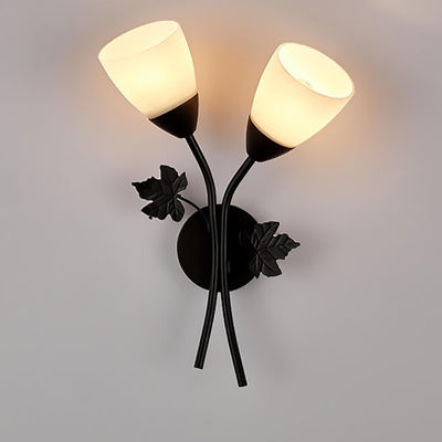 Contemporary Scandinavian Floral Iron Glass 1/2 Light Wall Sconce Lamp For Living Room