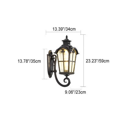 Traditional European Quadrilateral Window Shape Aluminum Glass 1-Light Wall Sconce Lamp For Outdoor Patio