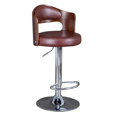 Contemporary Simplicity Round Faux Leather Upholstered Adjustable Height Swivel Bar Stool Low Back Footrest For Dining Room