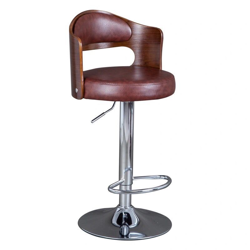 Contemporary Simplicity Round Faux Leather Upholstered Adjustable Height Swivel Bar Stool Low Back Footrest For Dining Room