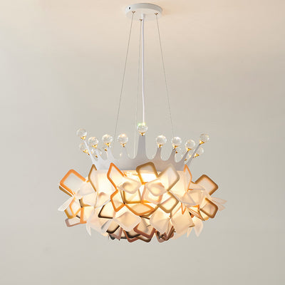 Contemporary Creative Hardware Crown Decor PVC Petal Shade LED Pendant Light For Living Room