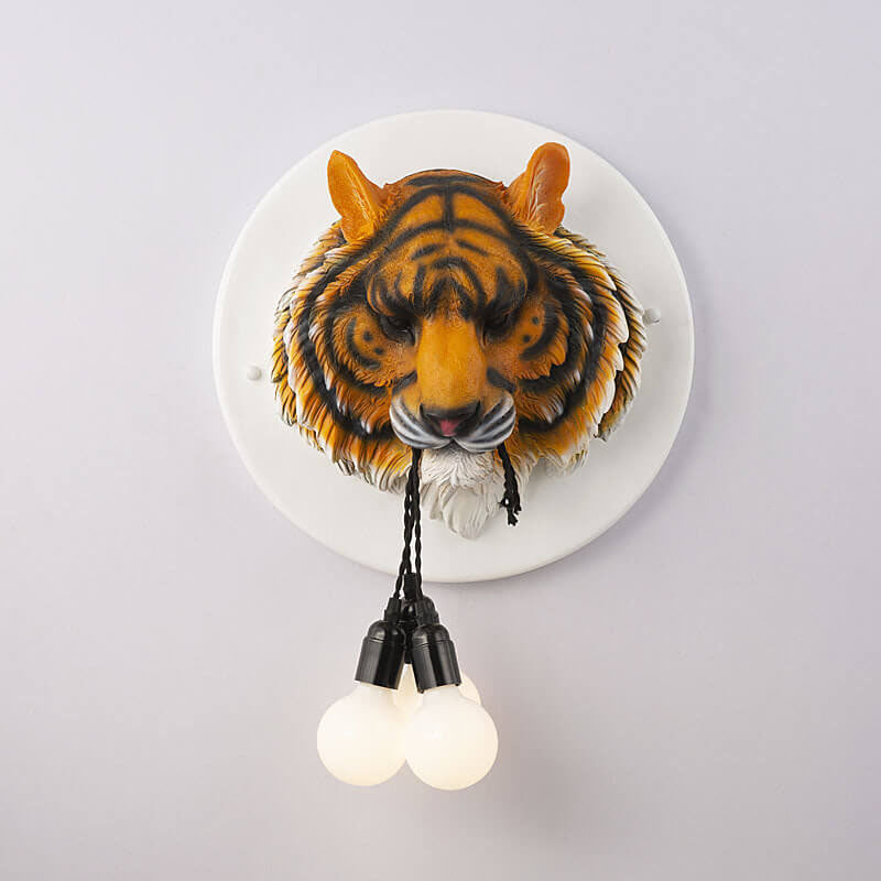 Italian Creative Tiger Totem Resin PVC Shade 1-Light Wall Sconce Lamp