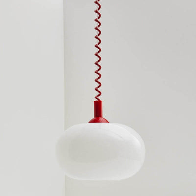 Modern Simple Cream White Round Glass Lift 1-Light Pendant Light