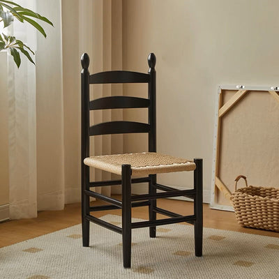 Contemporary Retro Weaving Rubber Wood Kraft Paper Cord Square Dining Chair Backrest Footrest For Dining Room