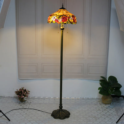 Traditional Tiffany Half Ball Resin Glass 1-Light Standing Floor Lamp For Bedroom