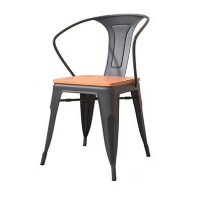 Contemporary Nordic Plastic Wood Iron Square Outdoor Dining Chair Backrest Stackable For Patio