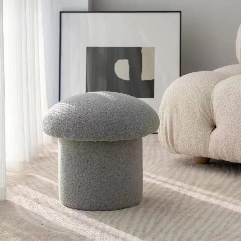 Modern Minimalist Mushroom Cylinder Lambswool Wood Vanity Stool For Bedroom