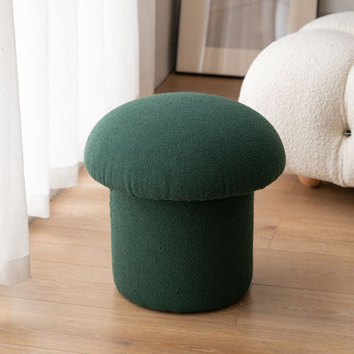 Contemporary Scandinavian Lambswool Cotton Hemp Sponge Wood Round Mushroom Vanity Stool Backless For Bedroom