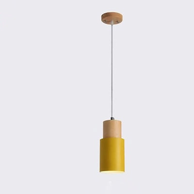 Contemporary Nordic Cylinder Hardware Wood 1-Light Pendant Light For Living Room