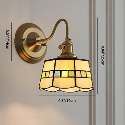 Traditional Tiffany Round Copper Glass 1-Light Wall Sconce Lamp For Living Room